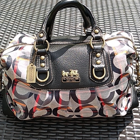 Coach Handbags - Coach barrel bag black and orange / red